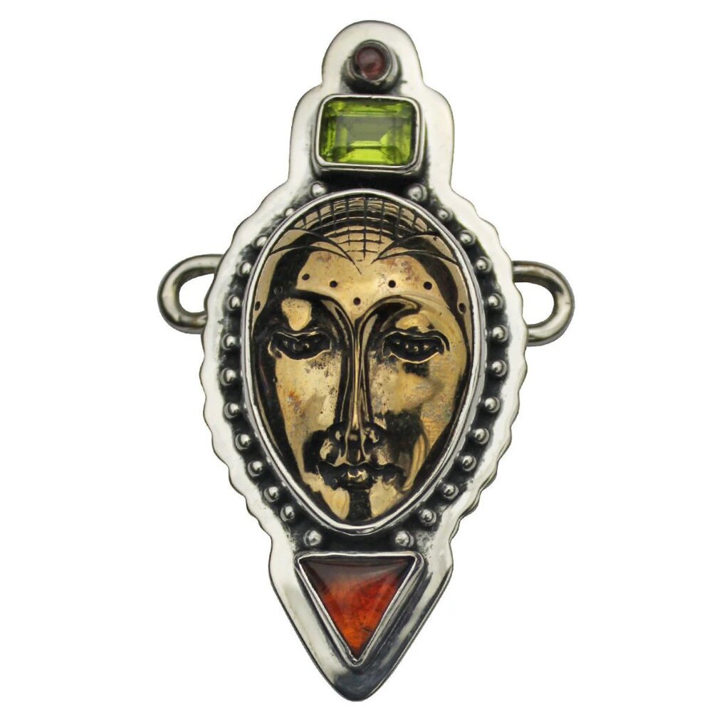 Tabra Jewelry Lakshmi Amber & Peridot Connector Charm 925 Silver Vault OOK39